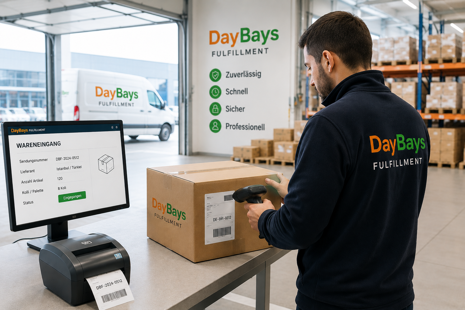 Warenannahme und Produktkontrolle im DayBays Fulfillment Center